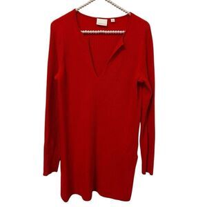 Ettiwa by Anthropologie Sweater Womens Small Red Rib Knit Wool Blend Split Hem